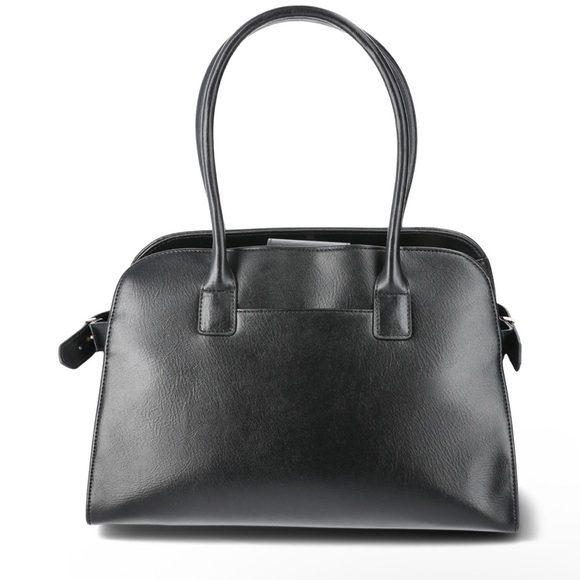 Time & Tru Maxwell Black Satchel Bag Double Top Handles NEW - Picture 2 of 5